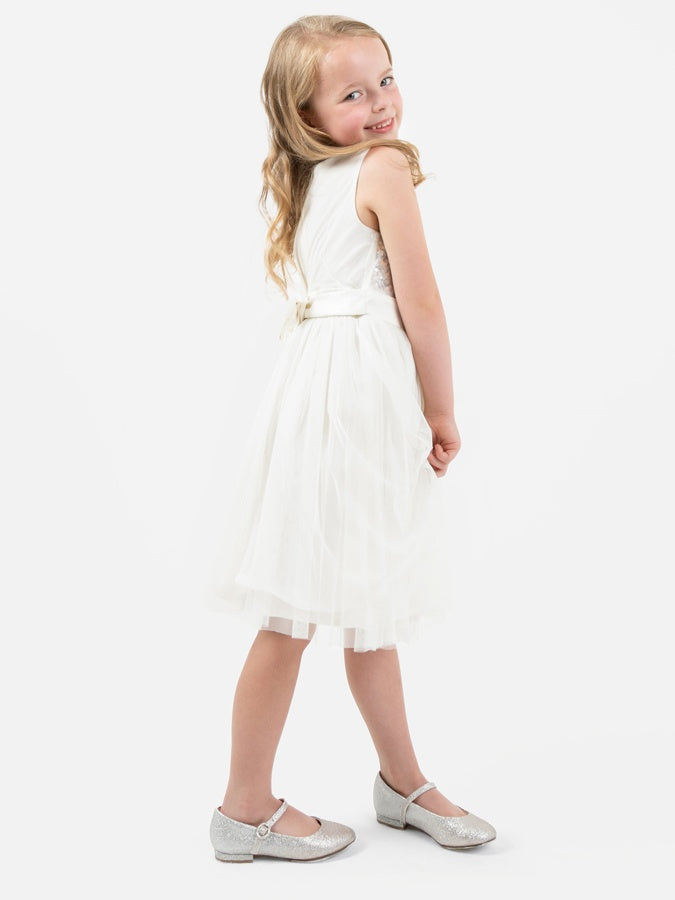 Mini Maya Ivory Delicate Sequin Midi Dress With Bow