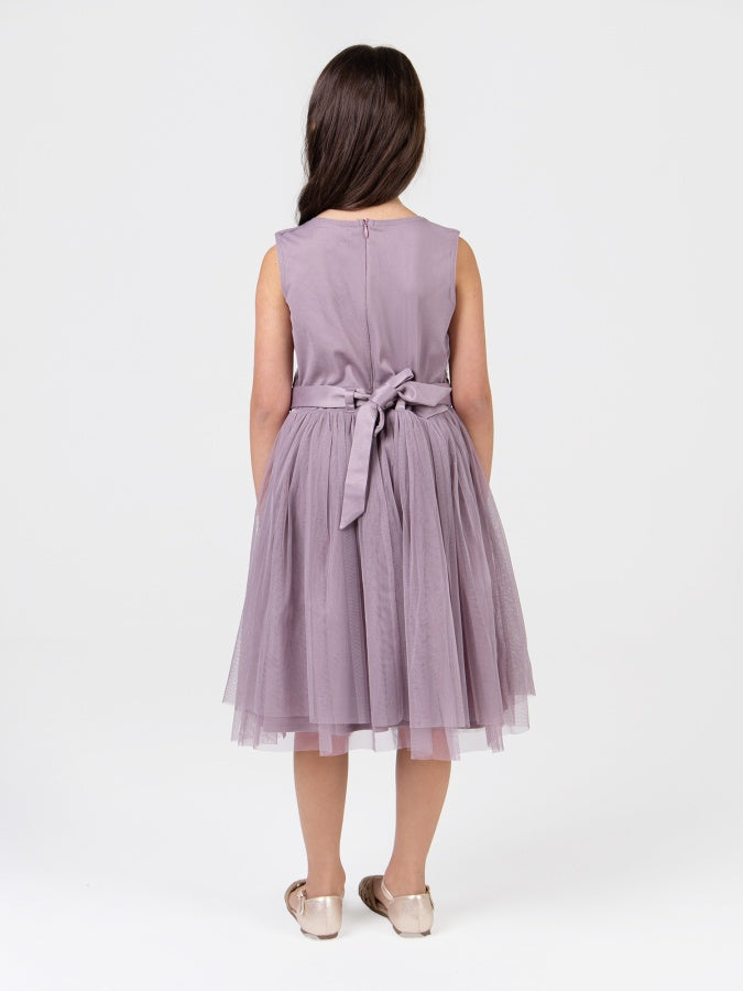 Mini Maya Moody Lilac Delicate Sequin Midi Dress With Bow
