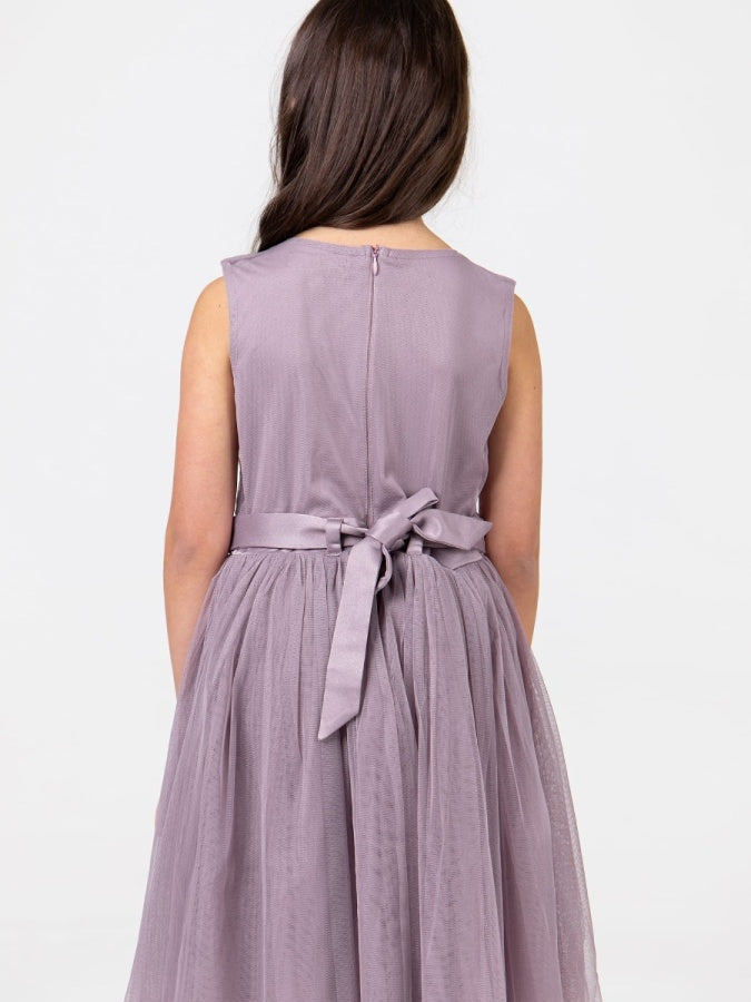 Mini Maya Moody Lilac Delicate Sequin Midi Dress With Bow