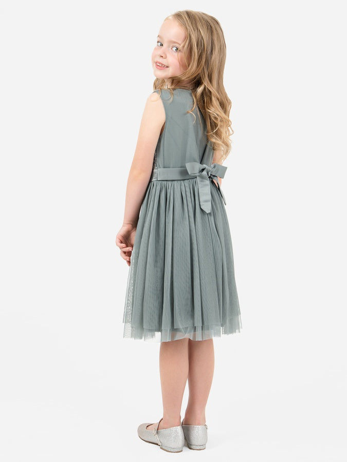 Mini Maya Misty Green Delicate Sequin Midi Dress With Bow