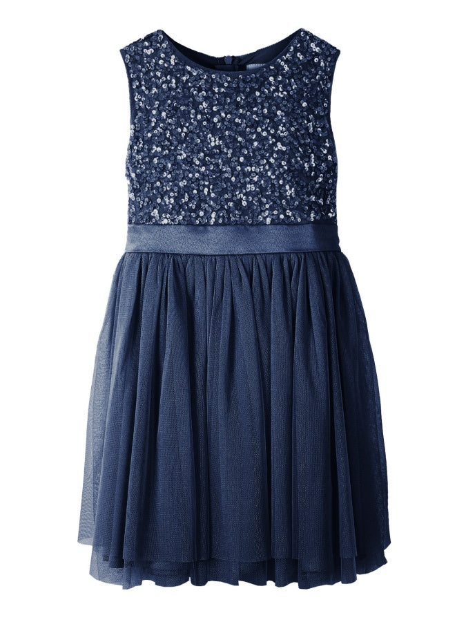 Mini Maya Navy Delicate Sequin Midi Dress With Bow