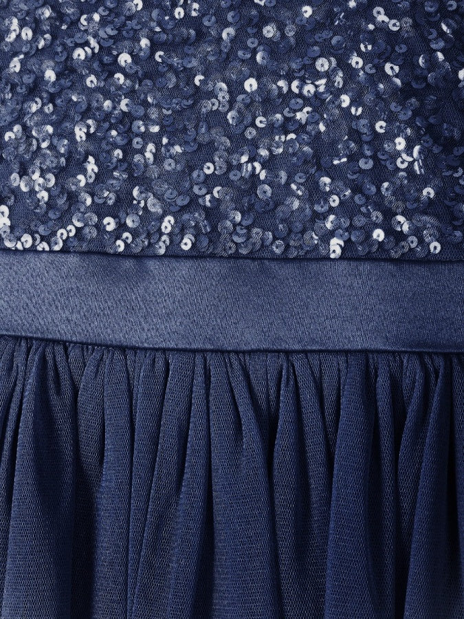 Mini Maya Navy Delicate Sequin Midi Dress With Bow