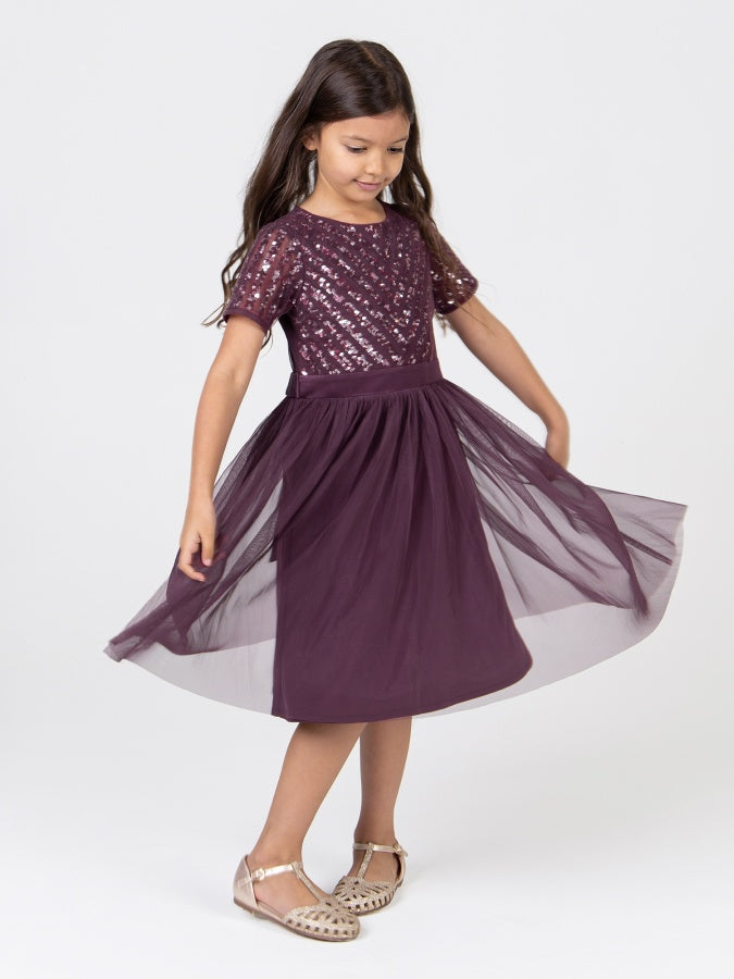 Mini Maya Berry Stripe Embellished Midi Dress With Bow