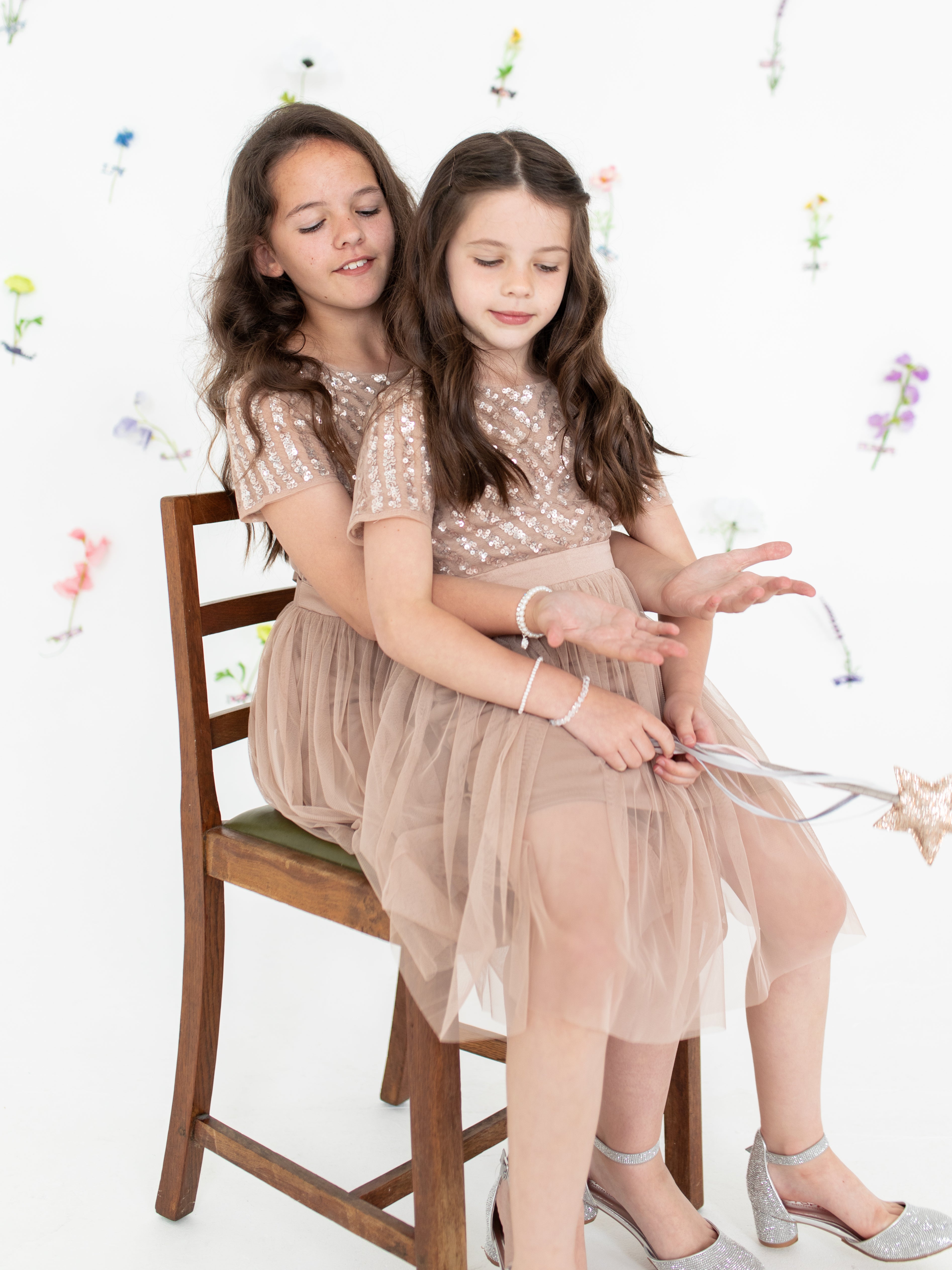 Mini Maya Taupe Blush Stripe Embellished Midi Dress With Bow