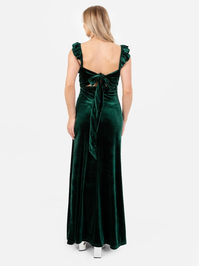 Maya Velvet Emerald Strappy Tie Back Maxi Dress