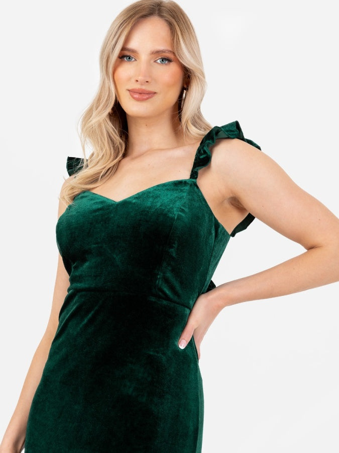 Maya Velvet Emerald Strappy Tie Back Maxi Dress