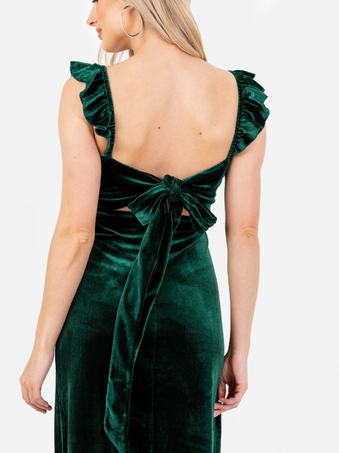 Maya Velvet Emerald Strappy Tie Back Maxi Dress