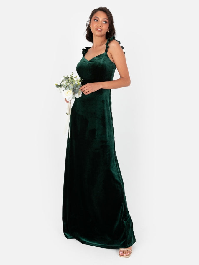 Maya Velvet Emerald Strappy Tie Back Maxi Dress