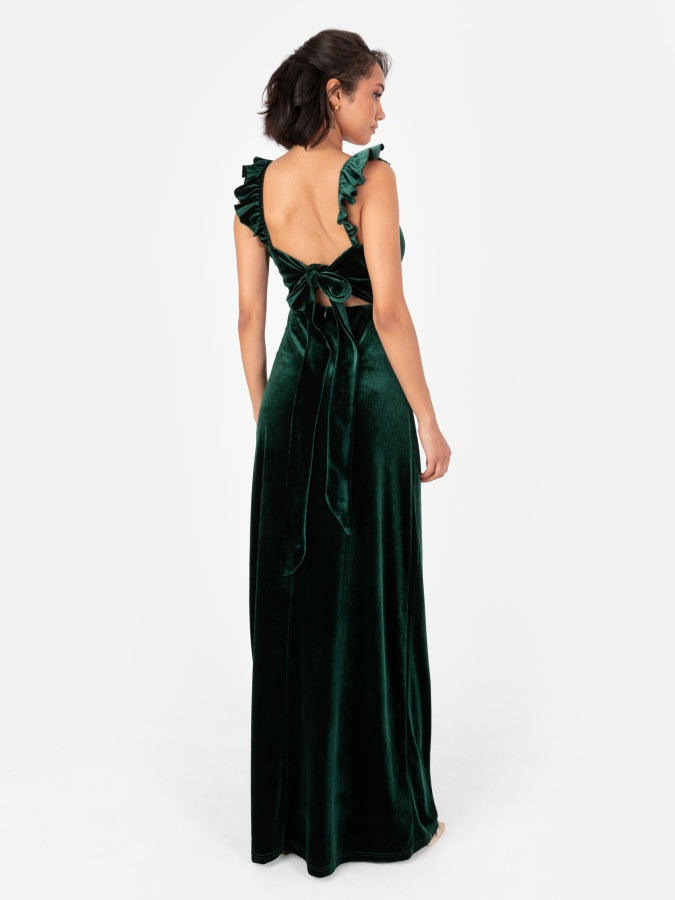 Maya Velvet Emerald Strappy Tie Back Maxi Dress
