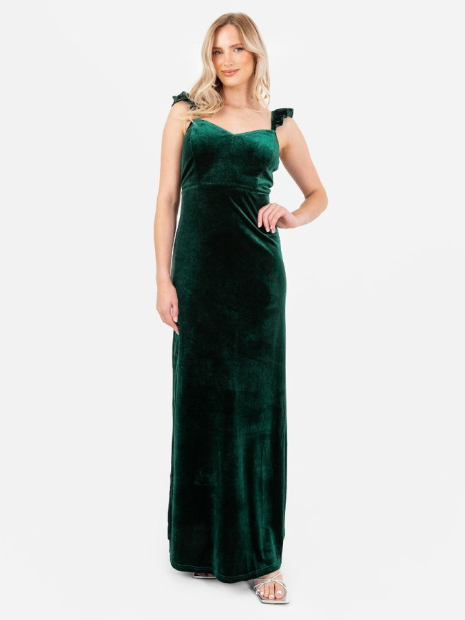 Maya Velvet Emerald Strappy Tie Back Maxi Dress