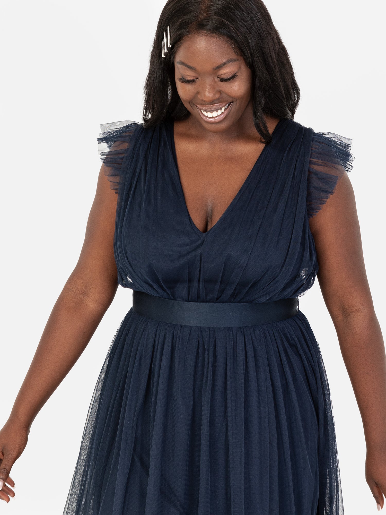 Anaya With Love Recycled Navy Midaxi Dress with Sash Belt