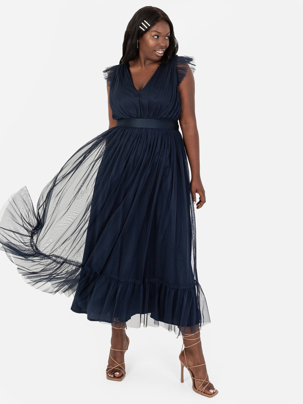 Anaya With Love Recycled Navy Midaxi Dress with Sash Belt