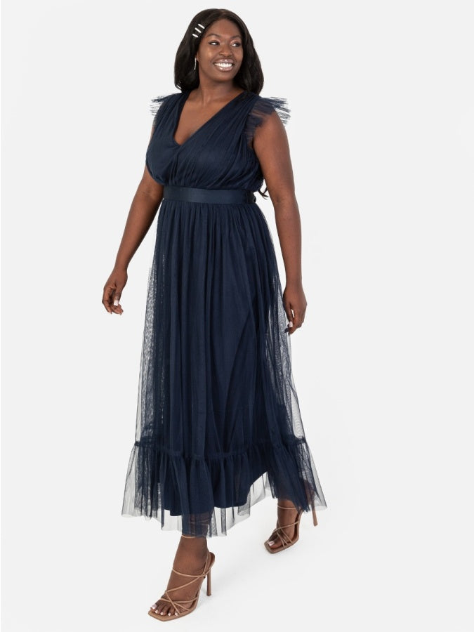 Anaya With Love Recycled Navy Midaxi Dress with Sash Belt