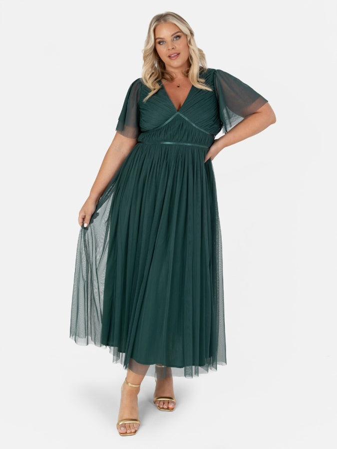 Anaya With Love Recycled Emerald Green Ribbon Detail Midi Dress