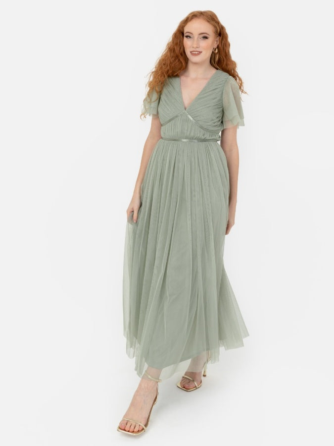 Anaya With Love Recycled Frosty Green Ribbon Detail Midi Dress