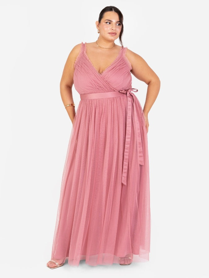 Anaya With Love Recycled Dusty Rose Frill Detail Faux Wrap Strappy Maxi Dress