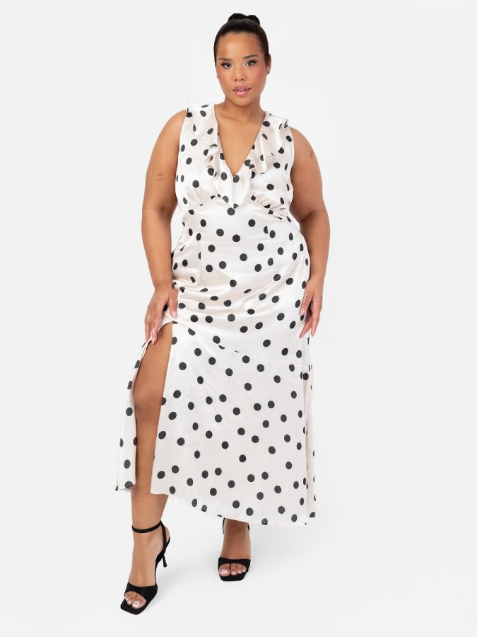 Anaya With Love Recycled Satin Polka Dot Asymmetric Midi Dress