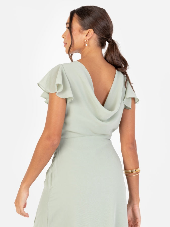 Maya Sage Green Floral Embroidered Cowl Back Maxi Dress