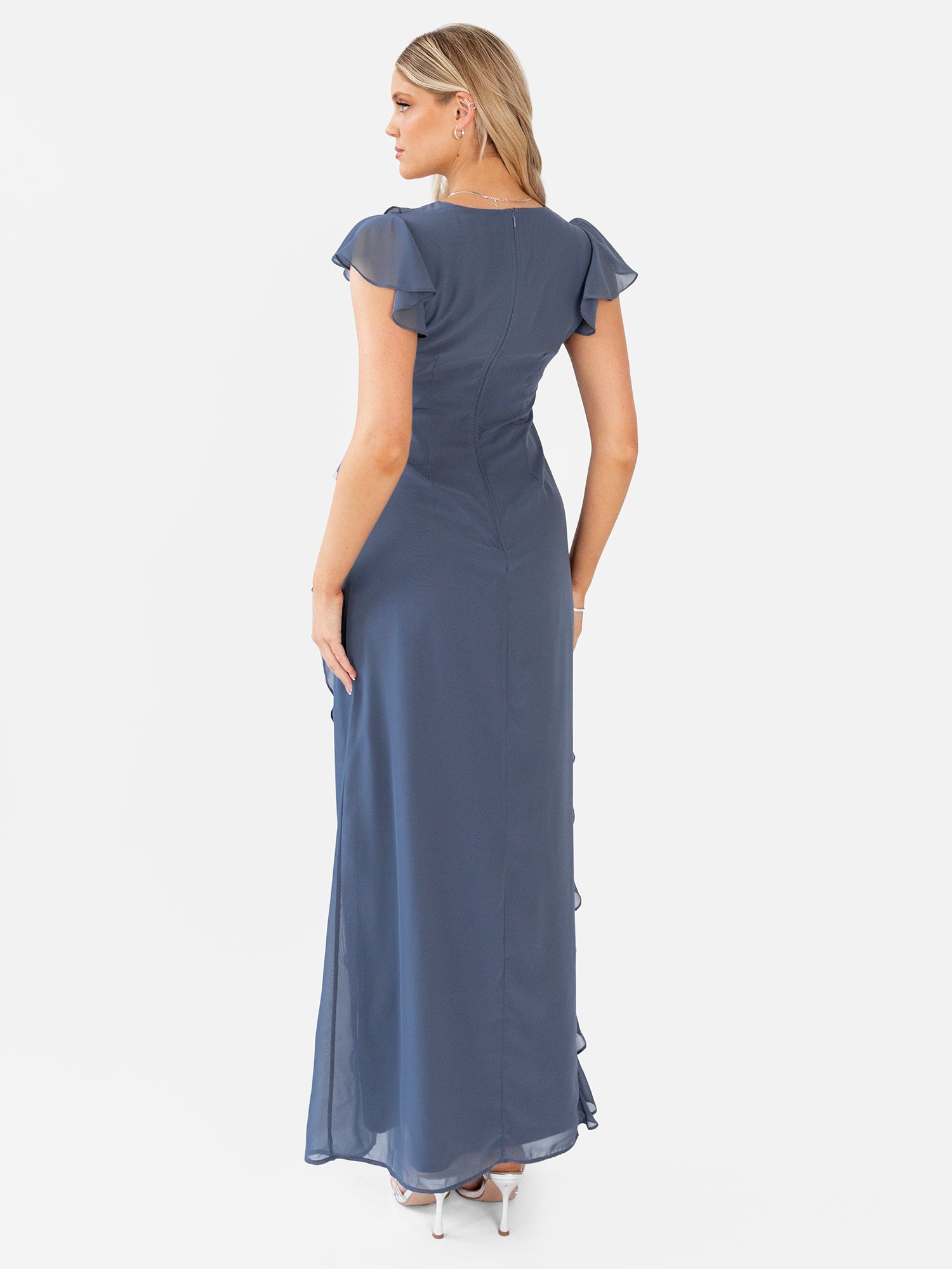 Anaya With Love Recycled Vintage Indigo Waterfall Ruffle Maxi Dress