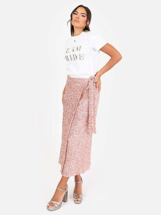 Maya White Embroidered 'Team Bride' T-Shirt