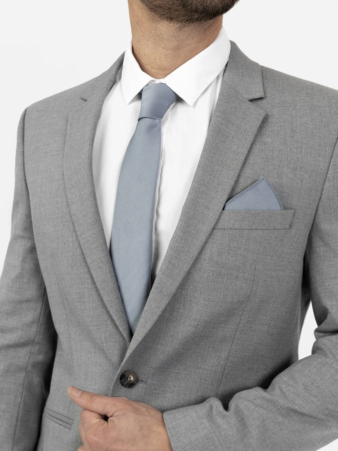 Maya Deluxe Dusty Blue Satin Tie and Pocket Square Set