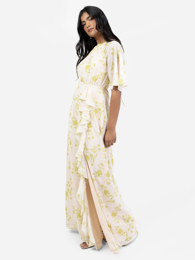 Anaya With Love Chartreuse Floral Self-Tie Keyhole Back Maxi Dress