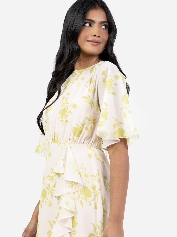Anaya With Love Chartreuse Floral Self-Tie Keyhole Back Maxi Dress