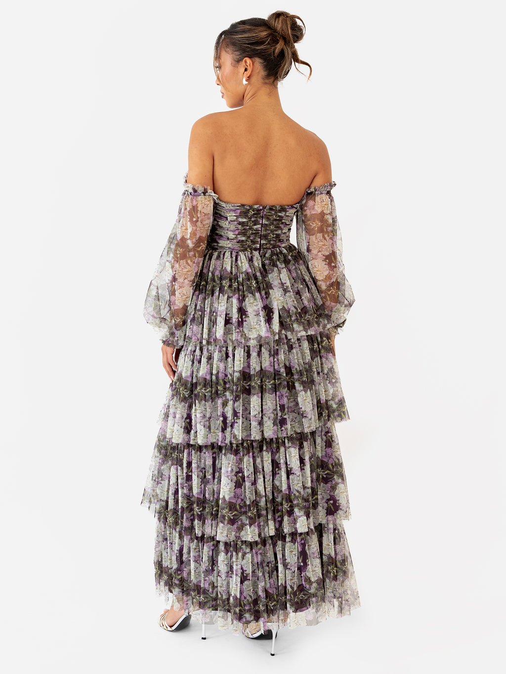 Anaya With Love Floral Long Sleeve Bardot Maxi Dress