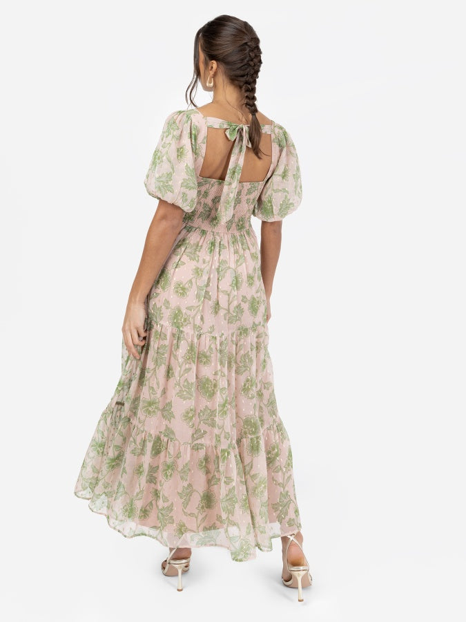 Anaya With Love Floral Print Sweetheart Neck Midaxi Dress with Self-Tie Open Back