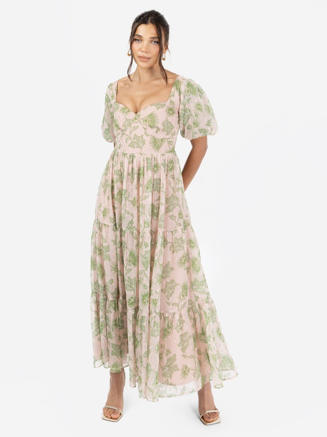 Anaya With Love Floral Print Sweetheart Neck Midaxi Dress with Self-Tie Open Back