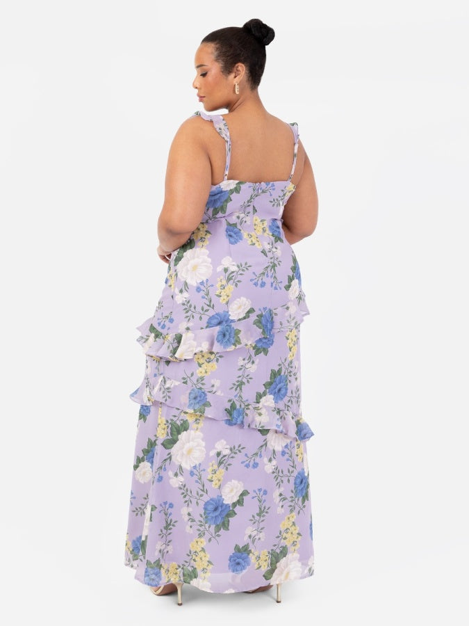 Anaya With Love Floral Strappy Lilac Maxi Dress with Ruffle Detail