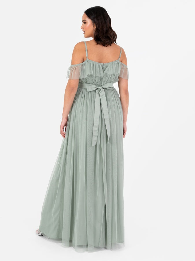 Anaya With Love Frosty Green Cold Shoulder Maxi Dress with Sash Belt