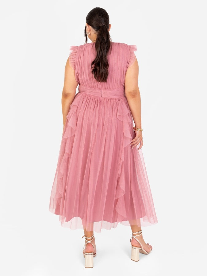 Anaya With Love Recycled Dusty Rose V Neck Midaxi Dress with Waterfall Ruffle Detail