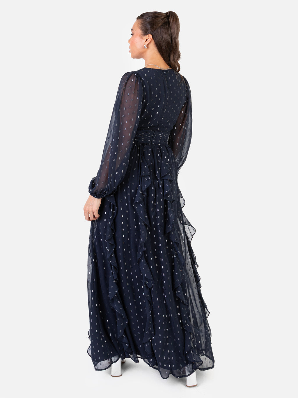Anaya With Love Recycled Faux Wrap Waterfall Ruffle Dobby Maxi Dress