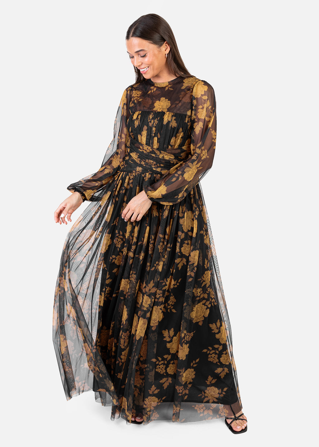 Anaya With Love Recycled Floral Long Sleeve & Gathered Waist Maxi Dress