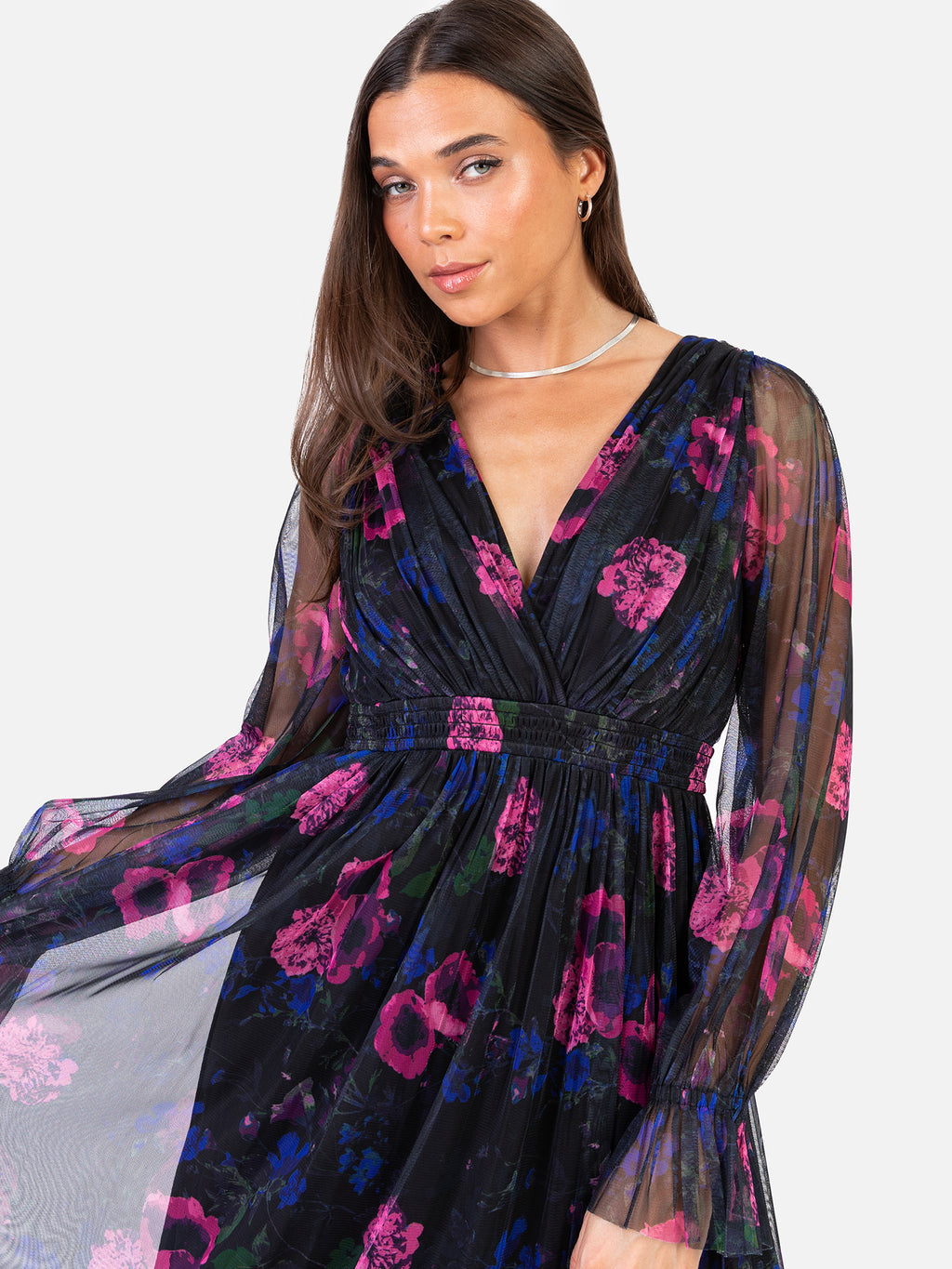 Anaya With Love Recycled Floral Print Faux Wrap Long Sleeve Midaxi Dress