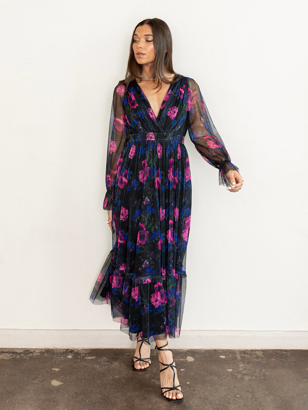 Anaya With Love Recycled Floral Print Faux Wrap Long Sleeve Midaxi Dress