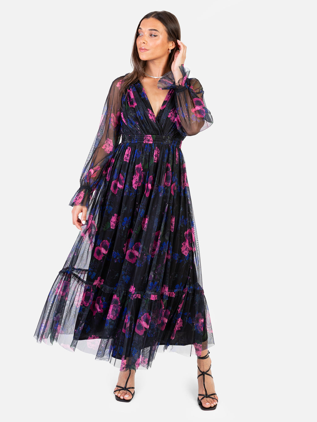 Anaya With Love Recycled Floral Print Faux Wrap Long Sleeve Midaxi Dress
