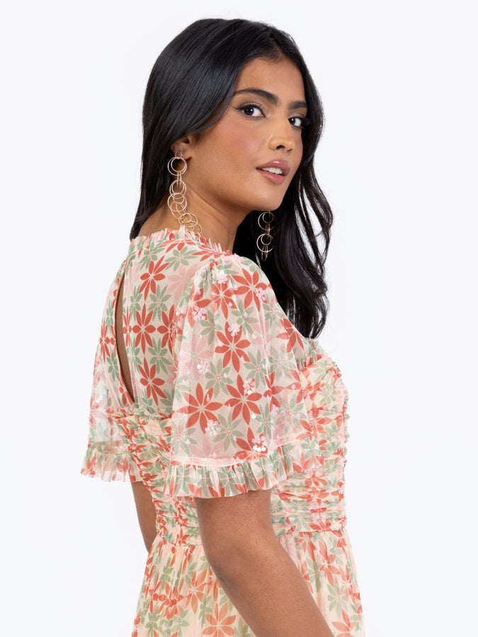 Anaya With Love Recycled Floral Print Gathered Midaxi Dress with Sequin Detail