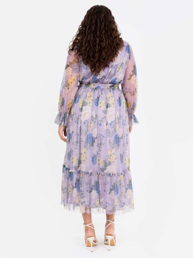 Anaya With Love Recycled Floral Print Long Sleeve Lilac Midi Dress
