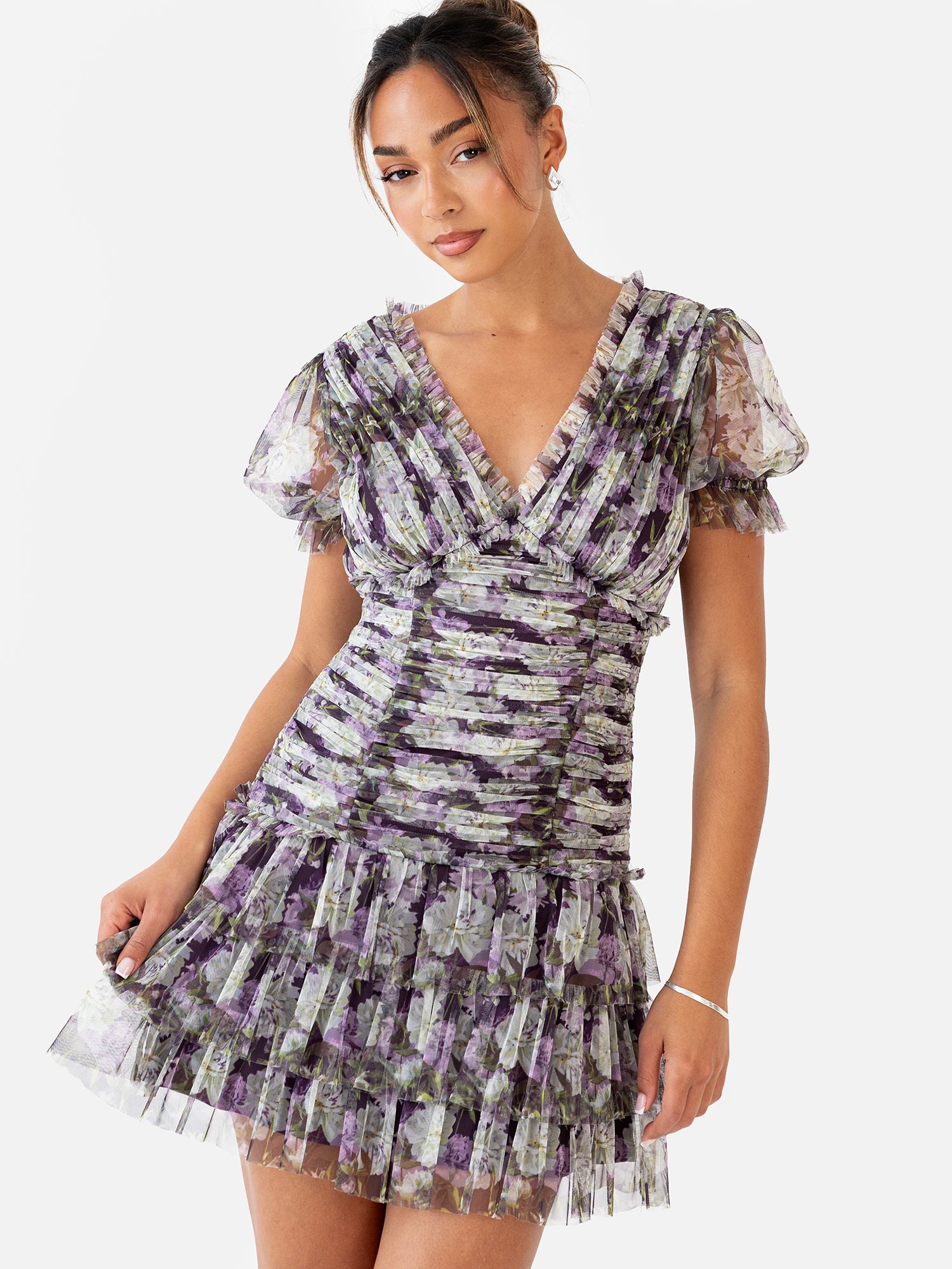 Anaya With Love Recycled Floral Print Short Sleeve Gathered Mini Dress