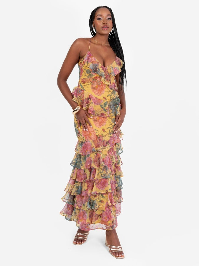 Anaya With Love Recycled Floral Strappy Ruffled Maxi Dress