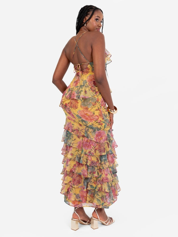 Anaya With Love Recycled Floral Strappy Ruffled Maxi Dress