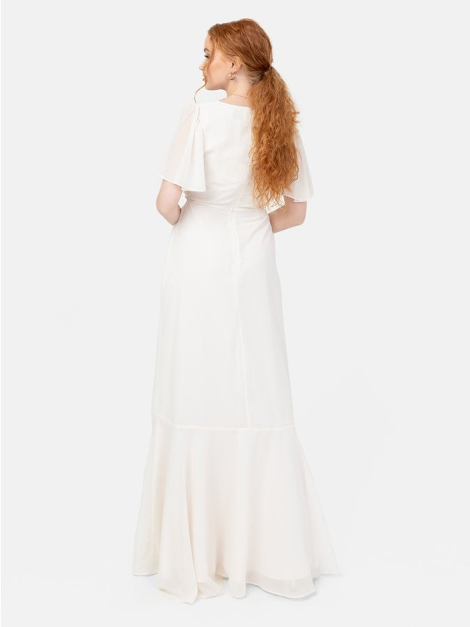 Anaya With Love Recycled Ivory Faux Wrap Ruffle Maxi Dress