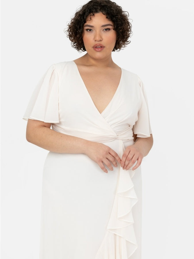 Anaya With Love Recycled Ivory Faux Wrap Ruffle Maxi Dress