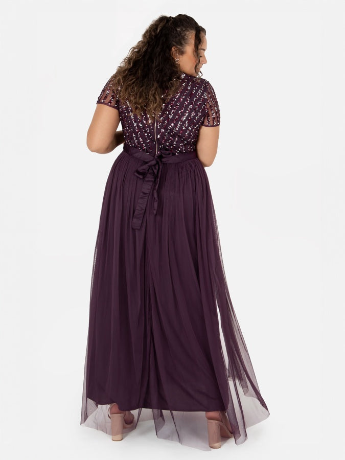 Maya Stripe Embellished Maxi Dress With Sash Belt