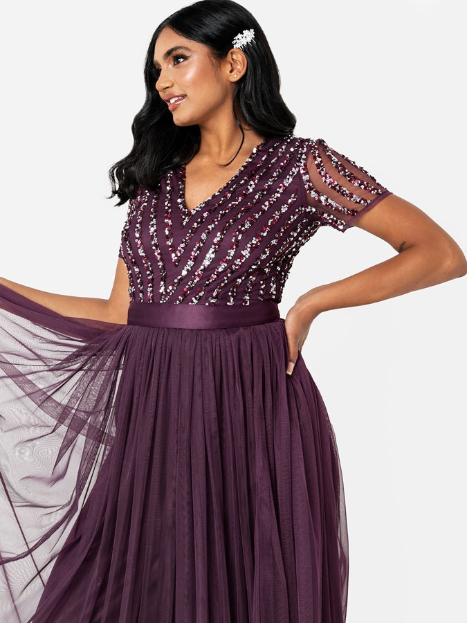Maya Stripe Embellished Maxi Dress With Sash Belt