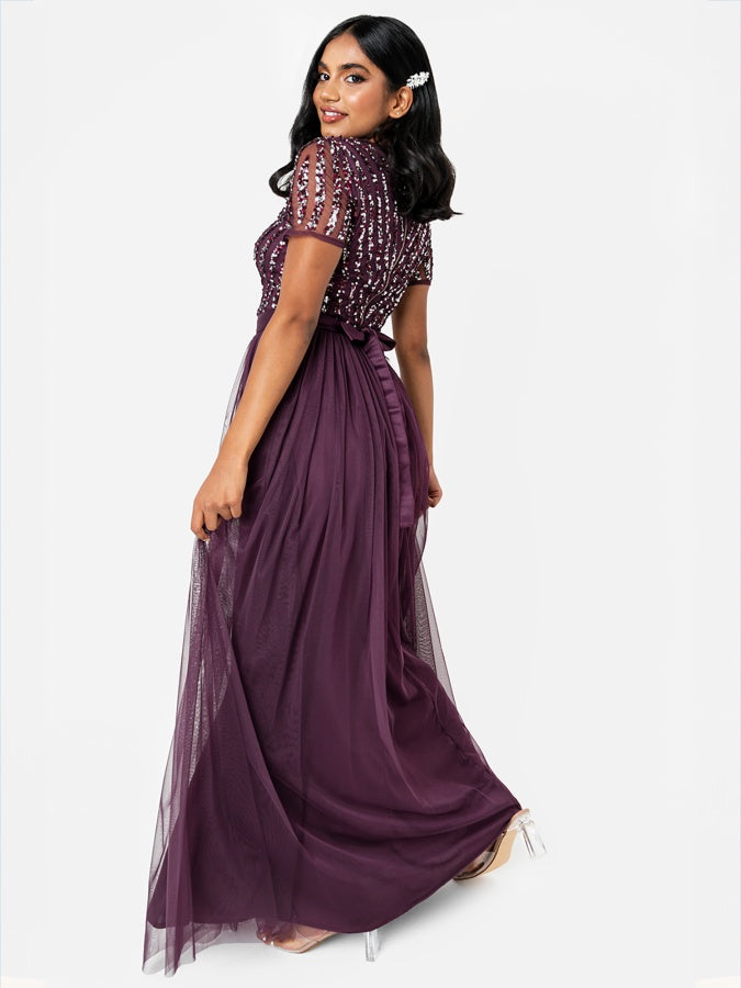 Maya Stripe Embellished Maxi Dress With Sash Belt