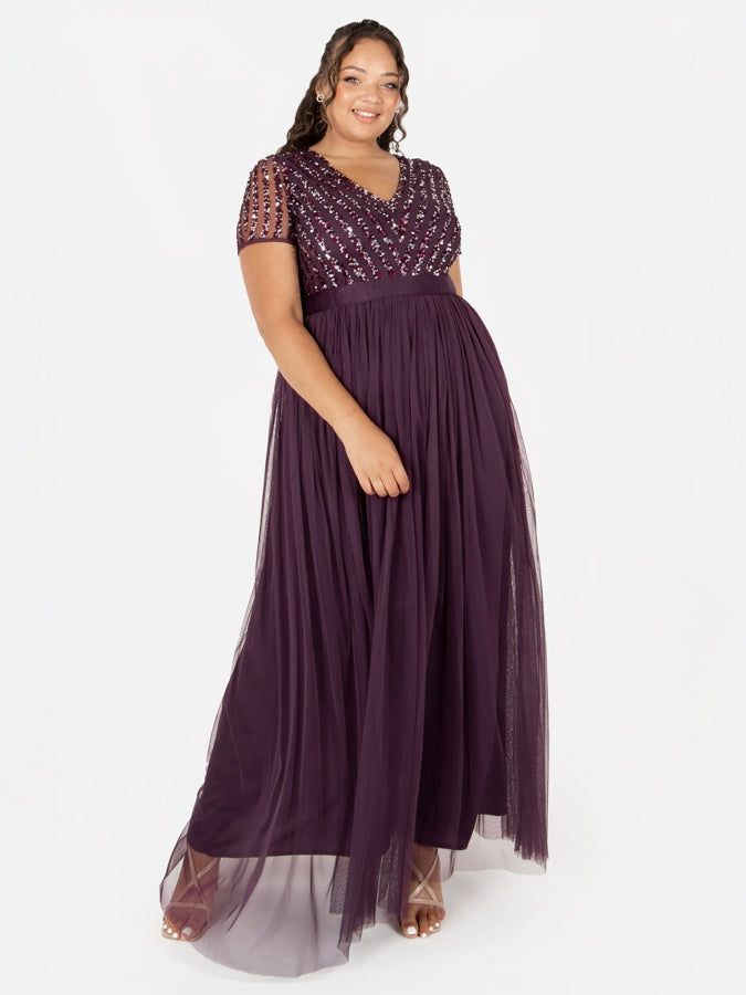Maya Stripe Embellished Maxi Dress With Sash Belt