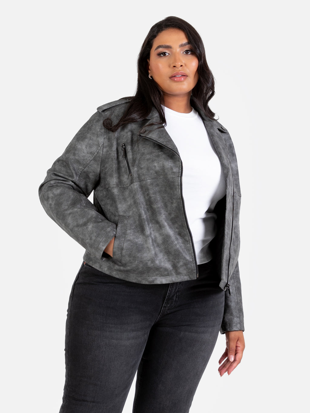 Lovedrobe Faux Leather Black Biker Jacket with Pockets